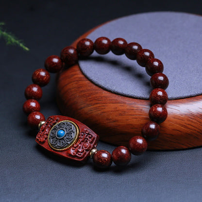 Mythstone Small Leaf Red Sandalwood Green Sandalwood Six True Words Peace Bracelet