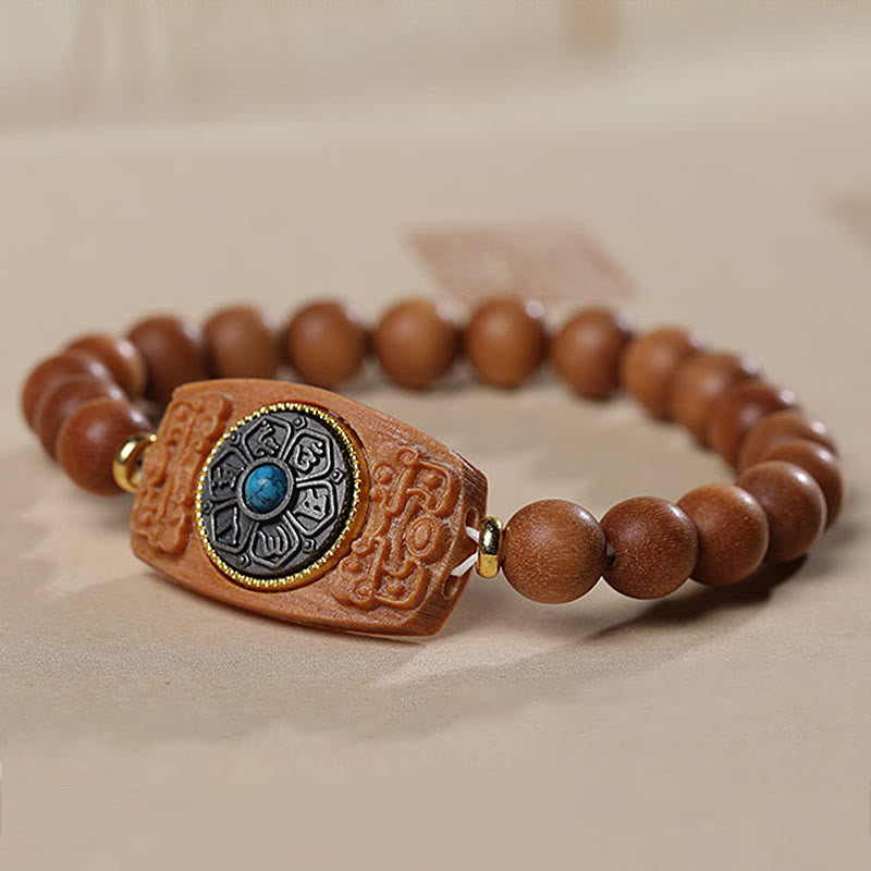 Mythstone Small Leaf Red Sandalwood Green Sandalwood Six True Words Peace Bracelet