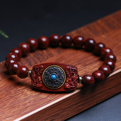 Mythstone Small Leaf Red Sandalwood Green Sandalwood Six True Words Peace Bracelet