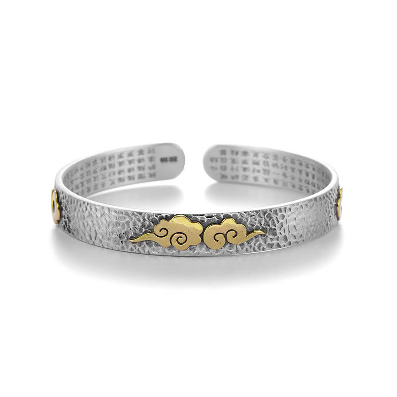 Mythstone Retro 999 Sterling Silver Heart Sutra Auspicious Cloud Wealth Cuff Bracelet Bangle