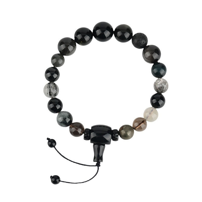 Mythstone Five Elements Various Crystal Black Obsidian Wealth Wisdom Bracelet