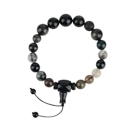 Mythstone Five Elements Various Crystal Black Obsidian Wealth Wisdom Bracelet