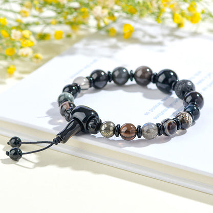 Mythstone Five Elements Various Crystal Black Obsidian Wealth Wisdom Bracelet