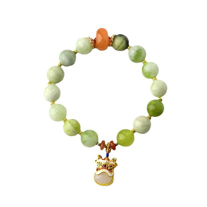 Pulsera de la suerte y la prosperidad con amuleto de león danzante de jade natural Mythstone 