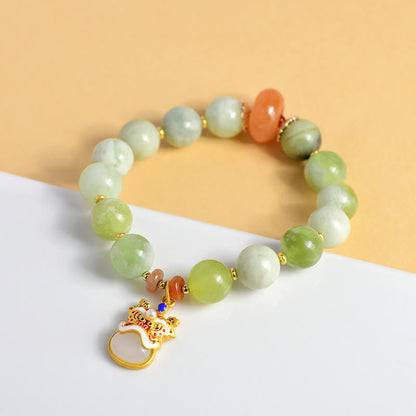 Pulsera de la suerte y la prosperidad con amuleto de león danzante de jade natural Mythstone 