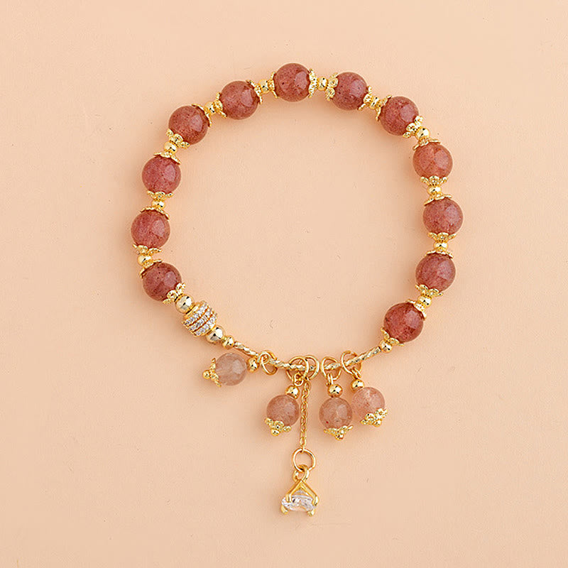 Mythstone Natural Strawberry Quartz Crystal Zircon Healing Positive Bracelet