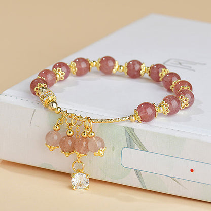 Mythstone Natural Strawberry Quartz Crystal Zircon Healing Positive Bracelet