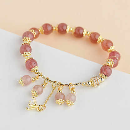 Mythstone Natural Strawberry Quartz Crystal Zircon Healing Positive Bracelet