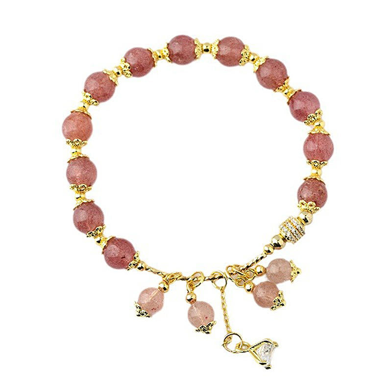 Mythstone Natural Strawberry Quartz Crystal Zircon Healing Positive Bracelet