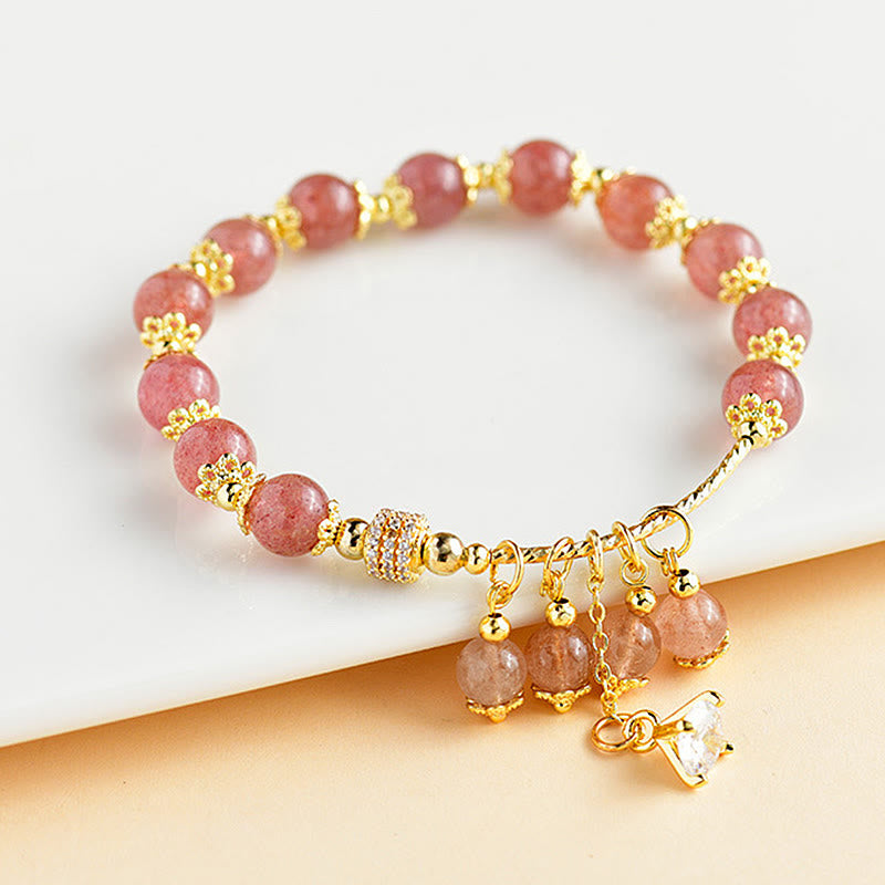 Mythstone Natural Strawberry Quartz Crystal Zircon Healing Positive Bracelet