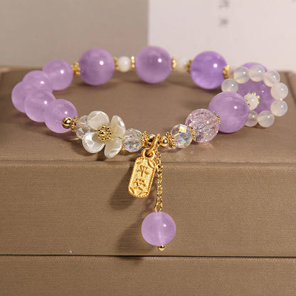 Mythstone Natural Blue Crystal Amethyst Chalcedony Flower Healing Bracelet