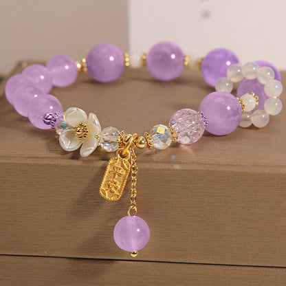 Mythstone Natural Blue Crystal Amethyst Chalcedony Flower Healing Bracelet