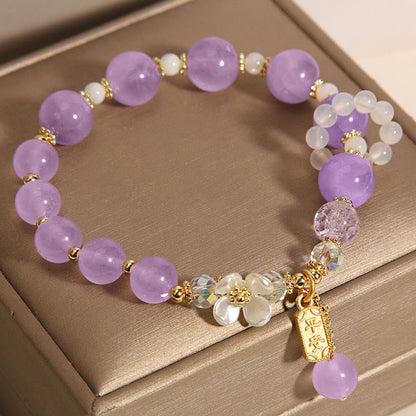 Mythstone Natural Blue Crystal Amethyst Chalcedony Flower Healing Bracelet