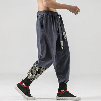 Mythstone Ocean Waves Lace-up Cotton Men's Harem Pants With Pockets