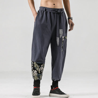 Mythstone Ocean Waves Lace-up Cotton Men's Harem Pants With Pockets