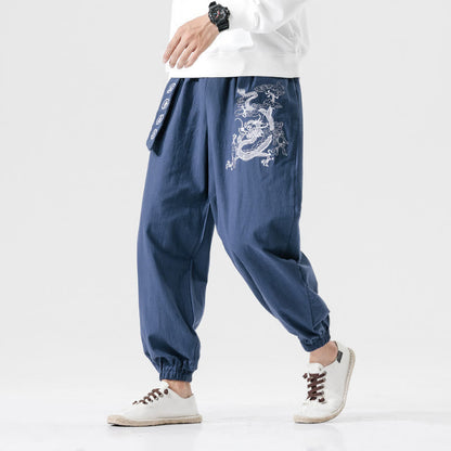 Mythstone Auspicious Clouds Dragon Cotton Men's Pants With Pockets