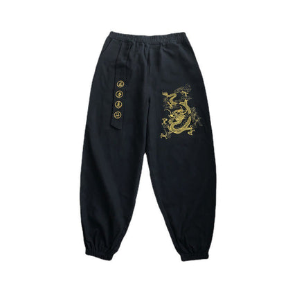 Mythstone Auspicious Clouds Dragon Cotton Men's Pants With Pockets