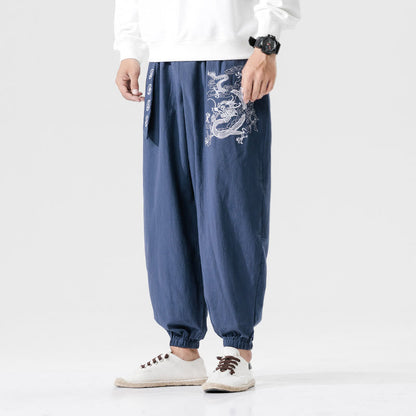 Mythstone Auspicious Clouds Dragon Cotton Men's Pants With Pockets