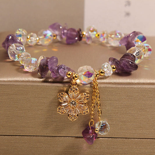 Mythstone Amethyst Citrine White Crystal Zircon Flower Spiritual Healing Bracelet