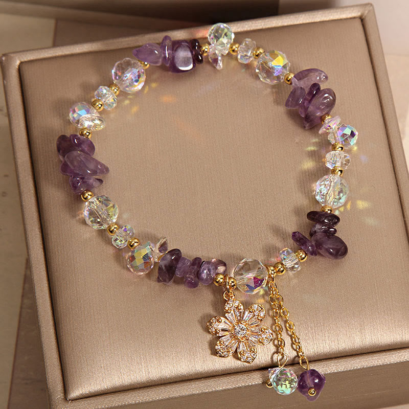 Mythstone Amethyst Citrine White Crystal Zircon Flower Spiritual Healing Bracelet