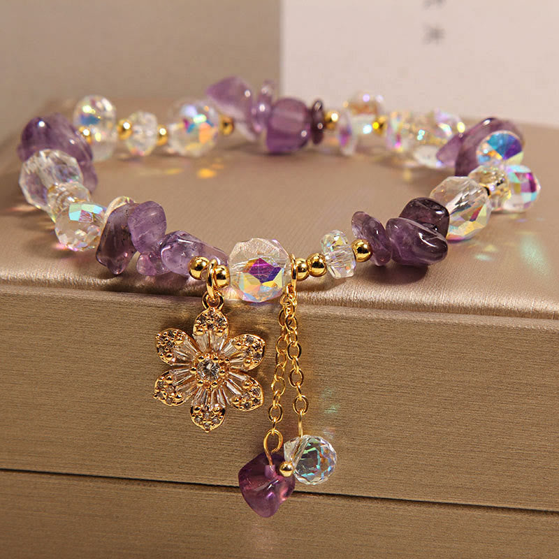 Mythstone Amethyst Citrine White Crystal Zircon Flower Spiritual Healing Bracelet