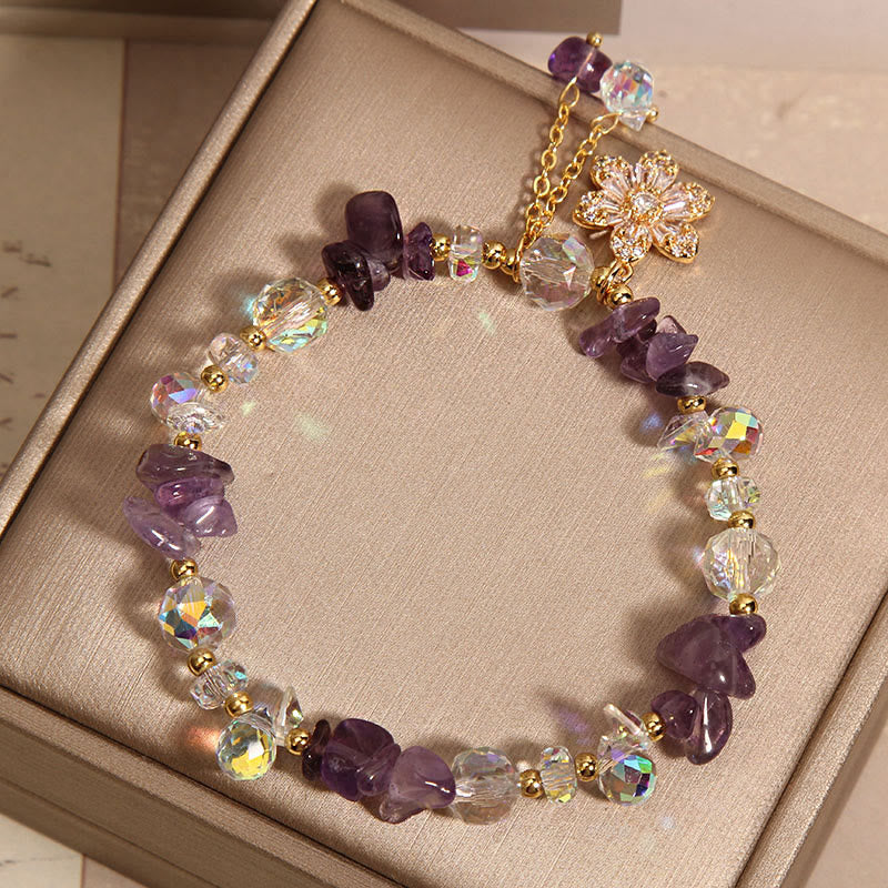 Mythstone Amethyst Citrine White Crystal Zircon Flower Spiritual Healing Bracelet