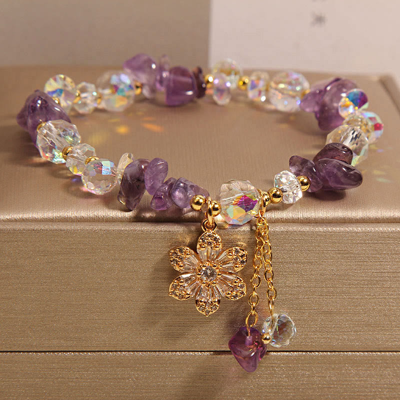 Mythstone Amethyst Citrine White Crystal Zircon Flower Spiritual Healing Bracelet