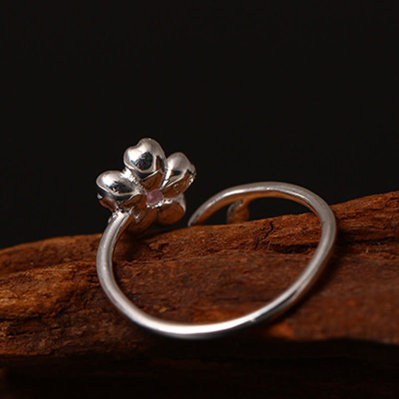 Mythstone 925 Sterling Silver Cherry Blossom Sakura Flower Blessing Adjustable Ring