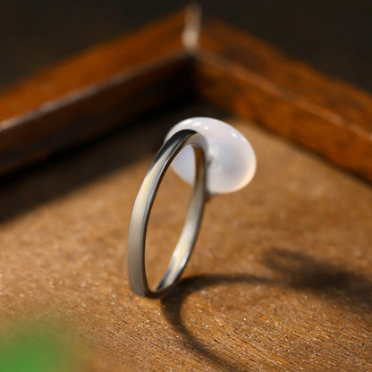 Mythstone Chalcedony Bamboo Leaf Pattern Positive Adjustable Ring