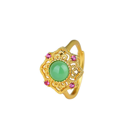 Mythstone Green Chalcedony Hollow Pattern Strength Adjustable Ring