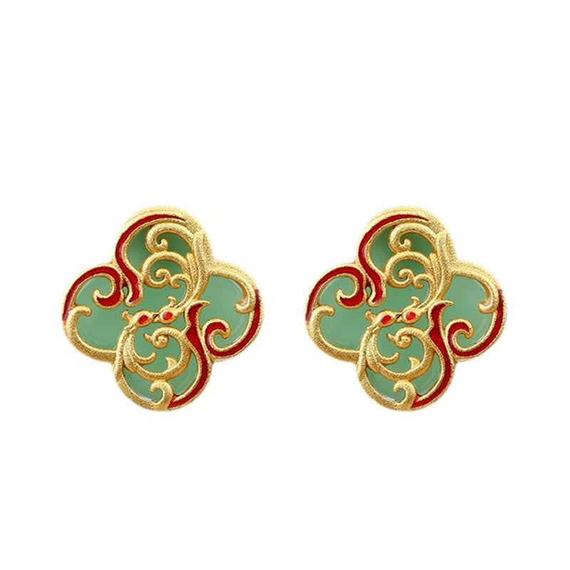 Mythstone 925 Sterling Silver Posts Jade Four Leaf Clover Luck Earrings