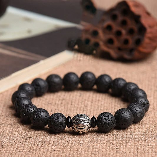 Mythstone Lava Rock Beads White Copper PiXiu Wealth Bracelet