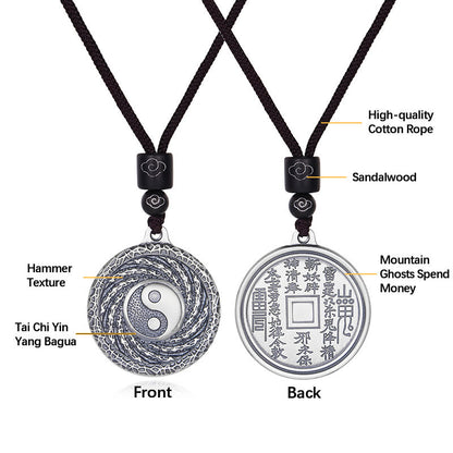 Mythstone 999 Sterling Silver Tai Chi Yin Yang Bagua Design Mountain Ghosts Spend Money Necklace Pendant