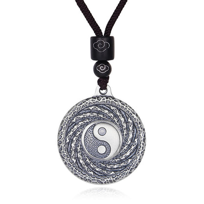 Mythstone 999 Sterling Silver Tai Chi Yin Yang Bagua Design Mountain Ghosts Spend Money Necklace Pendant