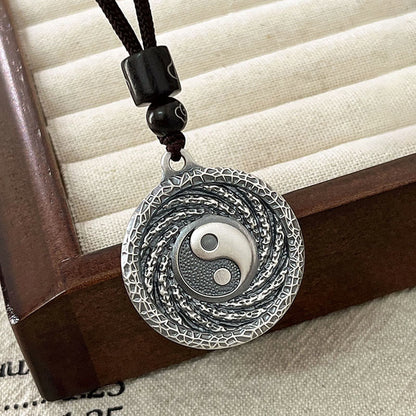 Mythstone 999 Sterling Silver Tai Chi Yin Yang Bagua Design Mountain Ghosts Spend Money Necklace Pendant