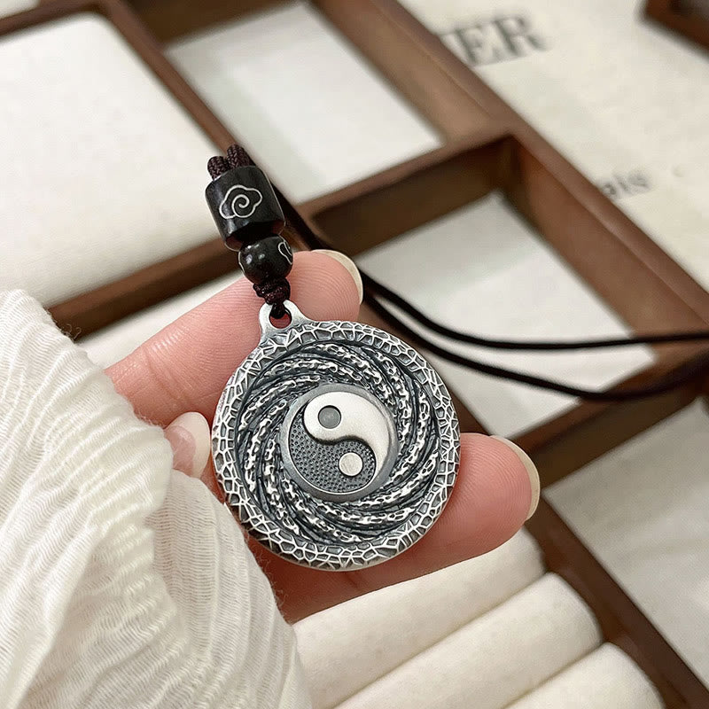 Mythstone 999 Sterling Silver Tai Chi Yin Yang Bagua Design Mountain Ghosts Spend Money Necklace Pendant