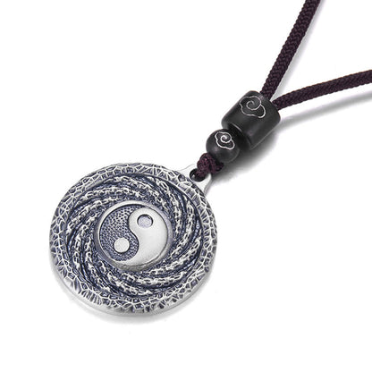 Mythstone 999 Sterling Silver Tai Chi Yin Yang Bagua Design Mountain Ghosts Spend Money Necklace Pendant