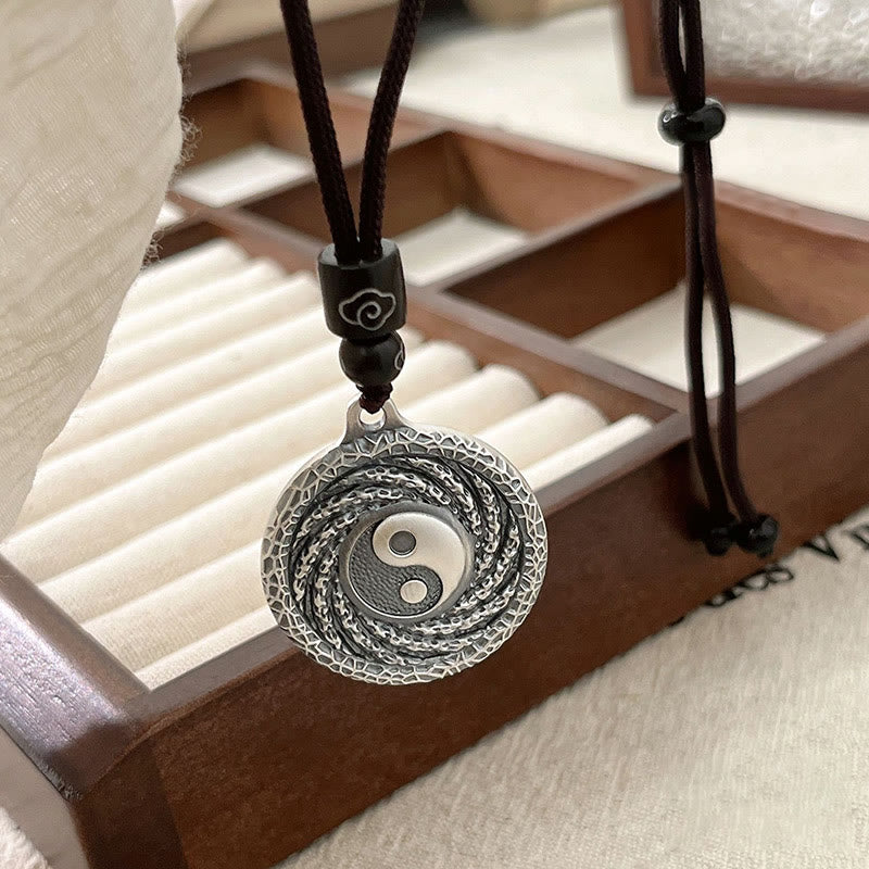 Mythstone 999 Sterling Silver Tai Chi Yin Yang Bagua Design Mountain Ghosts Spend Money Necklace Pendant