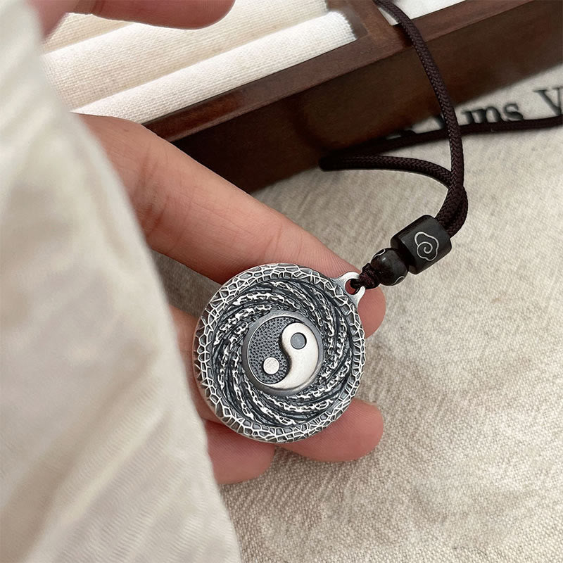 Mythstone 999 Sterling Silver Tai Chi Yin Yang Bagua Design Mountain Ghosts Spend Money Necklace Pendant