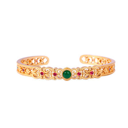 Mythstone Green Chalcedony 24k Gold Plated Copper Strength Cuff Bracelet Bangle