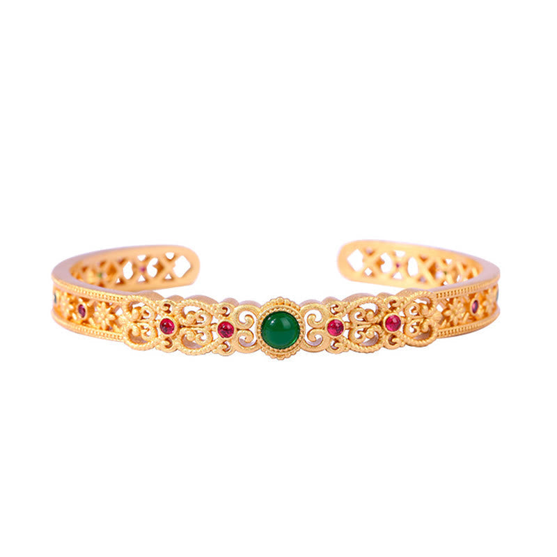 Mythstone Green Chalcedony 24k Gold Plated Copper Strength Cuff Bracelet Bangle