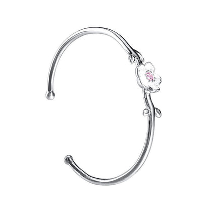 Pulsera de plata de ley 925 con diseño de flor de cerezo y suerte de Mythstone