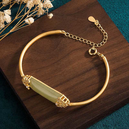 Mythstone Hetian Jade 24K Gold Plated Luck Bracelet Bangle