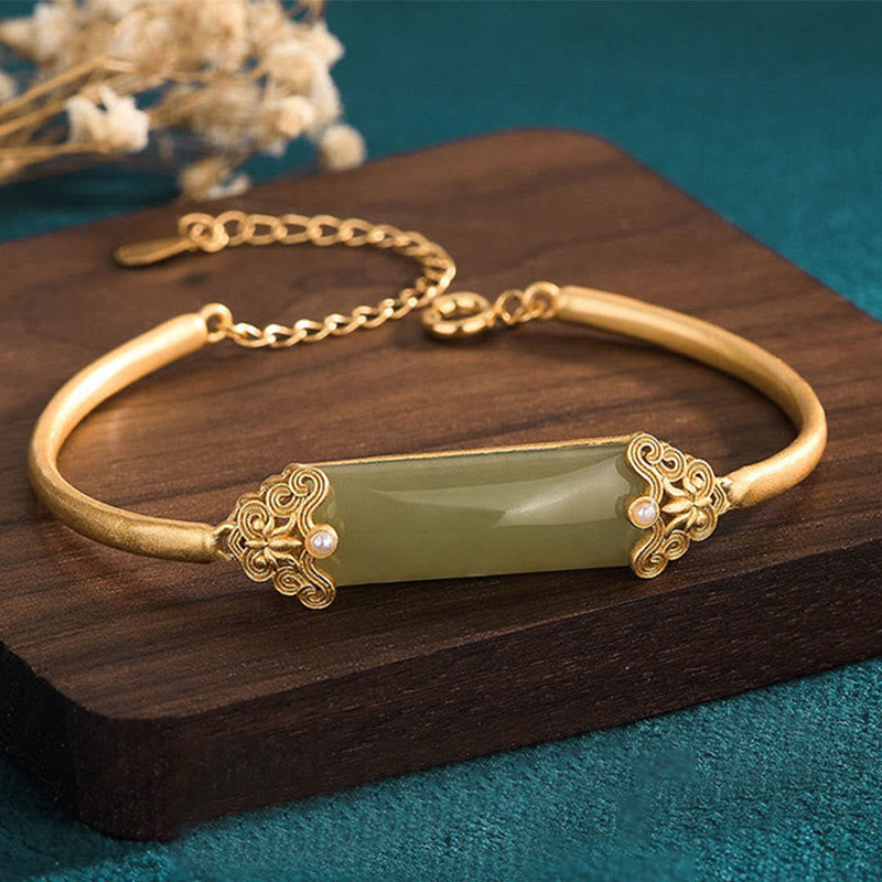 Mythstone Hetian Jade 24K Gold Plated Luck Bracelet Bangle