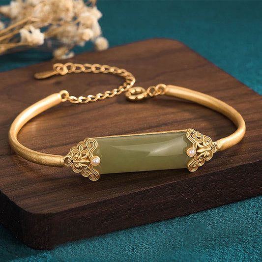 Mythstone Hetian Jade 24K Gold Plated Luck Bracelet Bangle