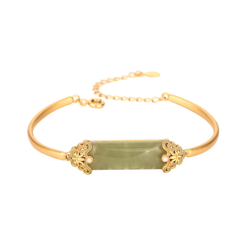 Mythstone Hetian Jade 24K Gold Plated Luck Bracelet Bangle