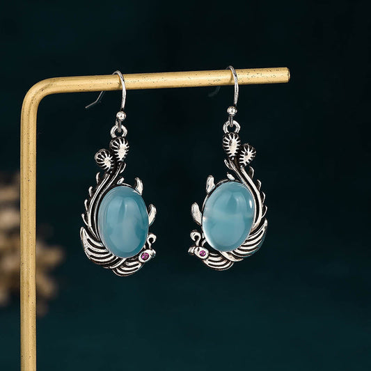 Mythstone 925 Sterling Silver Posts Blue Chalcedony Koi Fish Balance Vitality Earrings