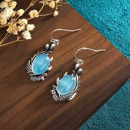 Mythstone 925 Sterling Silver Posts Blue Chalcedony Koi Fish Balance Vitality Earrings