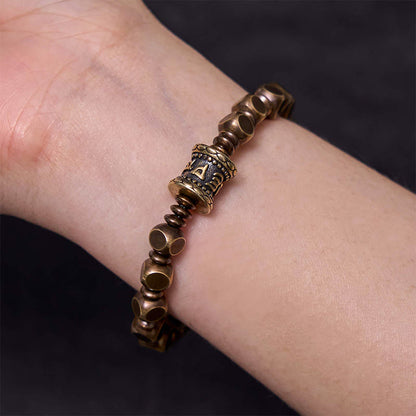 Mythstone Tibetan Om Mani Padme Hum Carved Copper Brass Amulet Focus Bracelet