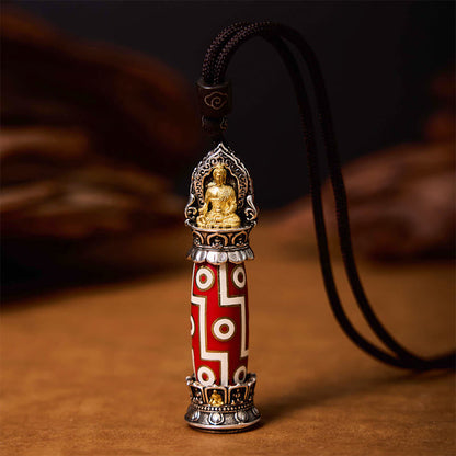 Mythstone Tibetan Medicine Buddha Nine-Eye Dzi Bead Protection Necklace Pendant